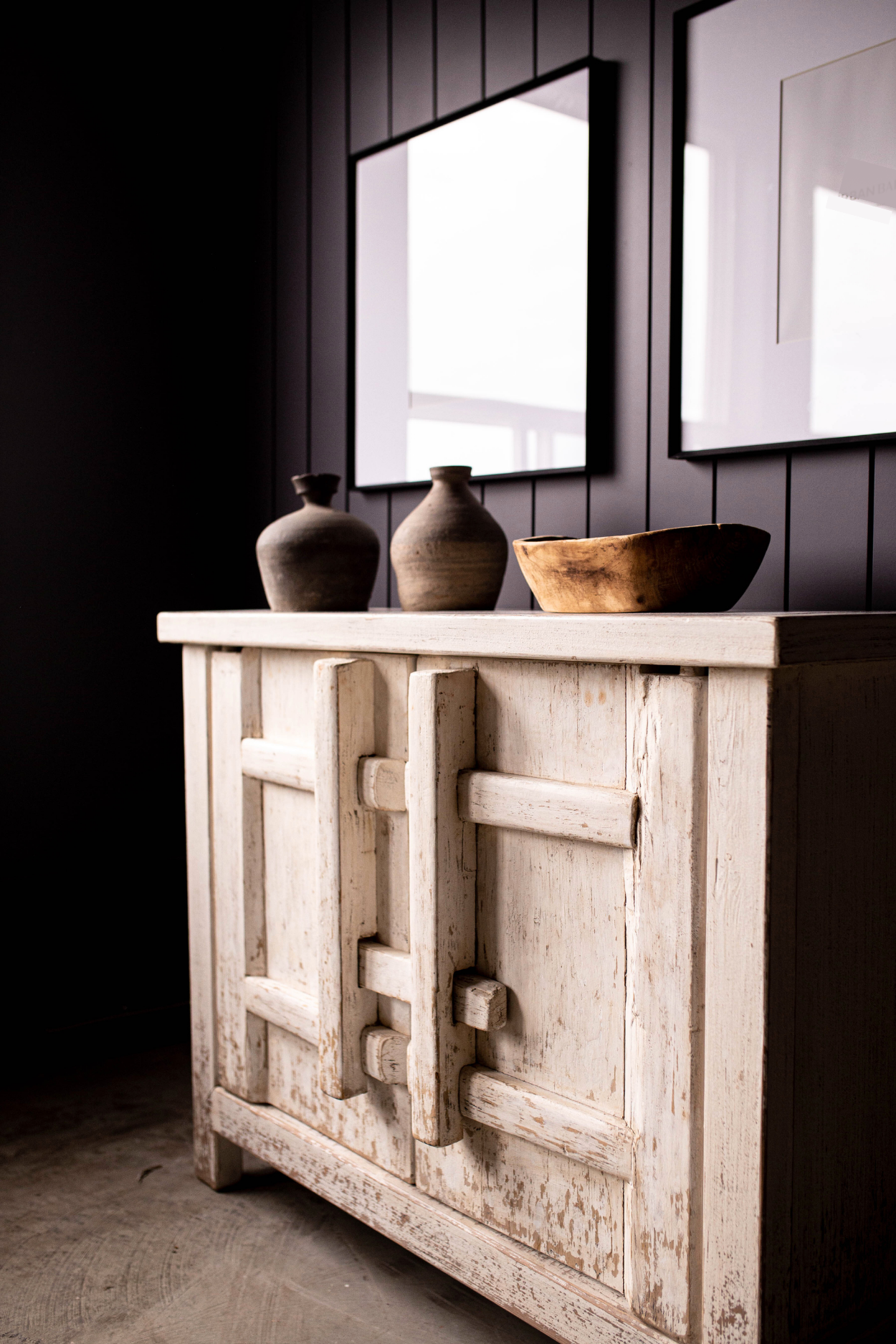 Palm Desert Reclaimed Elm Wood Two-Door Console Whitewash | By Luxe B Co.