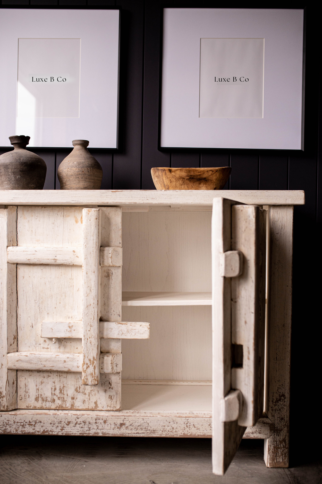 Palm Desert Reclaimed Elm Wood Two-Door Console Whitewash | By Luxe B Co.