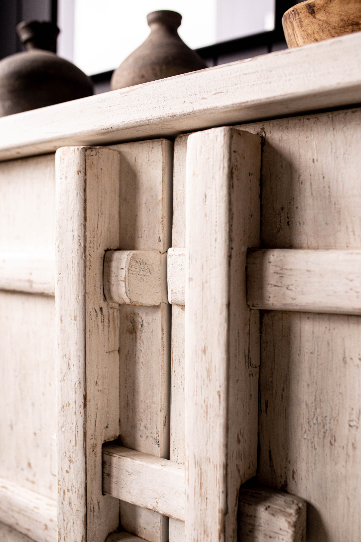 Palm Desert Reclaimed Elm Wood Two-Door Console Whitewash | By Luxe B Co.