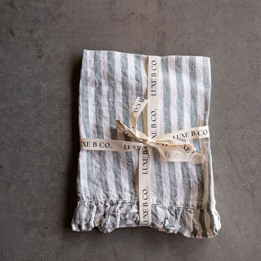 Soft Green Linen Ruffle Dish Towel | By Luxe B Co.
