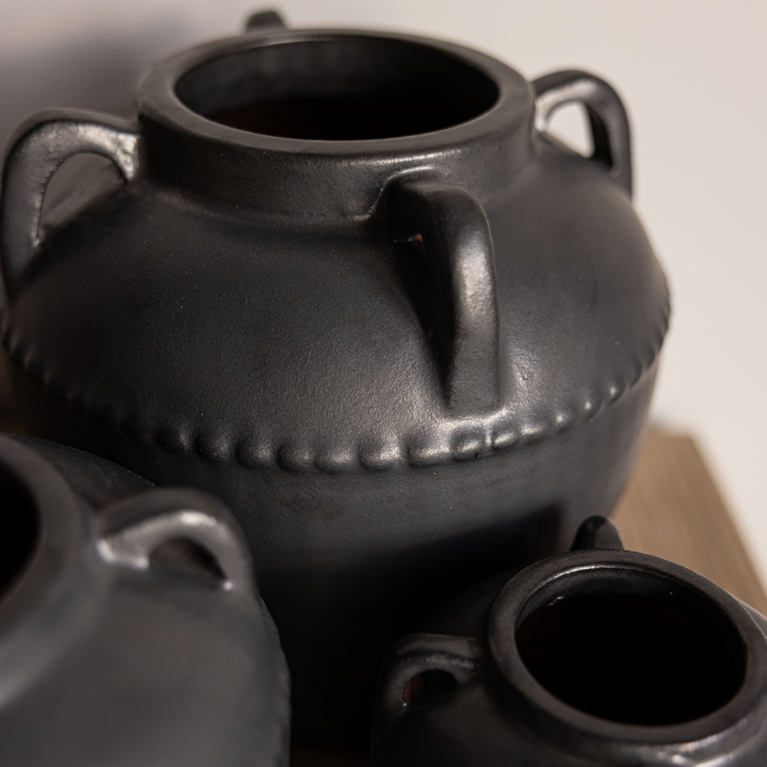 Dumont Grey Glazed Vase With Handles - Luxe B Co