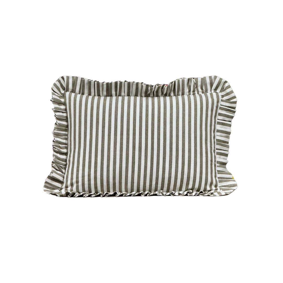 Ruffle Lumbar Pillow Cover Olive Green Stripes | By Luxe B Co.