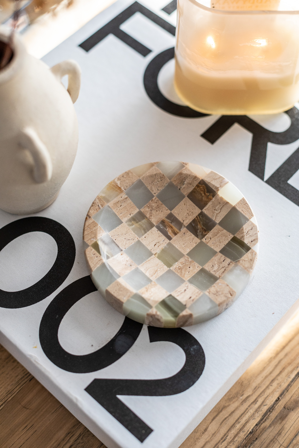 Checkered Travertine & Marble Soap Dish - Luxe B Co