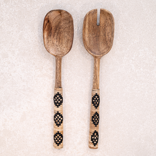 Mango wood salad servers by Luxe B Co, featuring a natural finish and ergonomic design for serving salads.