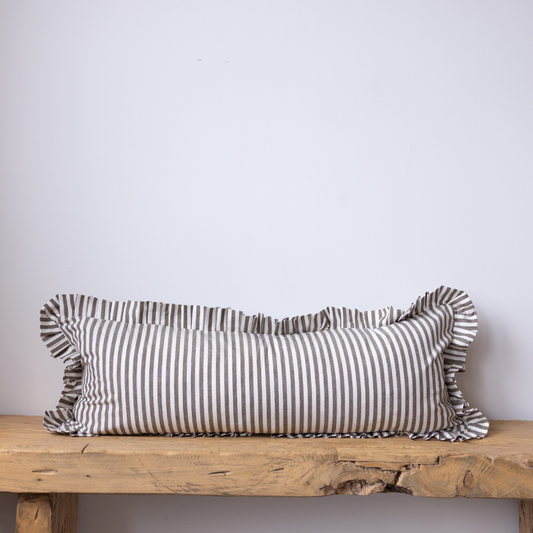 Ruffle Bolster Cover Olive Stripes