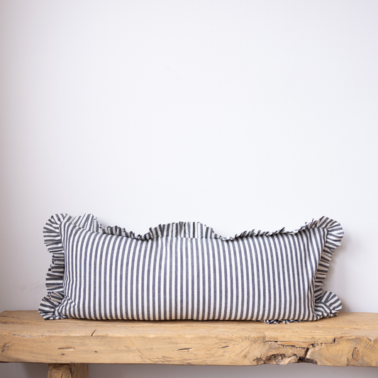Ruffle Bolster Cover Olive Stripes