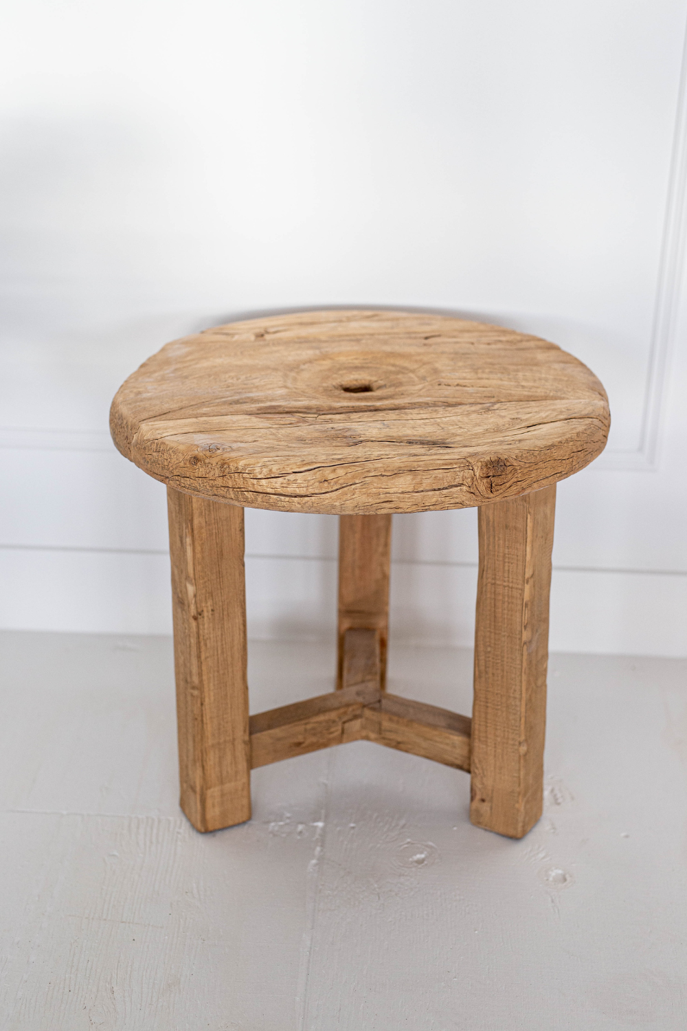 Antique Wheel Elm Wood Coffee Side Table - Luxe B Co
