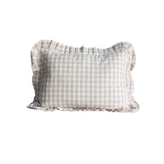 Ruffle Lumbar Pillow Sham Beige Gingham Cover | By Luxe B Co.