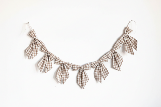 Beige Gingham Fabric Bows Garland | By Luxe B Co.