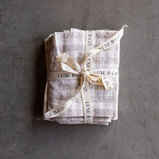Beige Gingham Linen Napkin Set | By Luxe B Co.