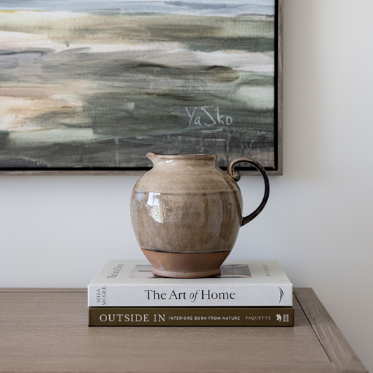 Beige glazed stoneware pitcher vase by Creative Co-op with a smooth, rounded design and earthy finish.
