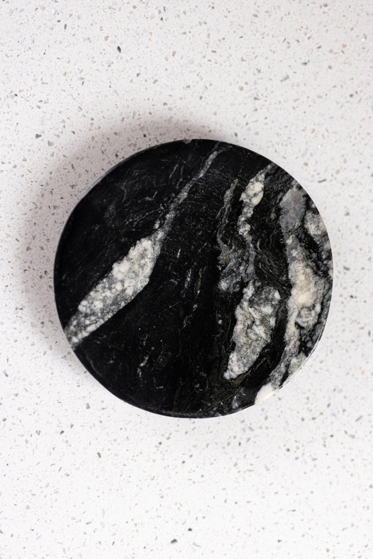 Black Melange Round Marble Soap Dish | By Luxe B Co.
