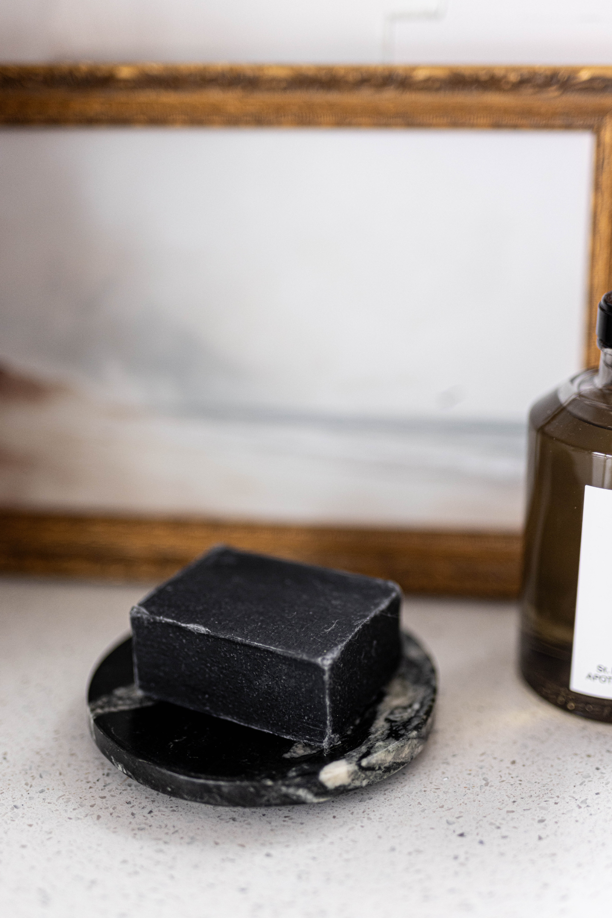 Black Melange Round Marble Soap Dish | By Luxe B Co.