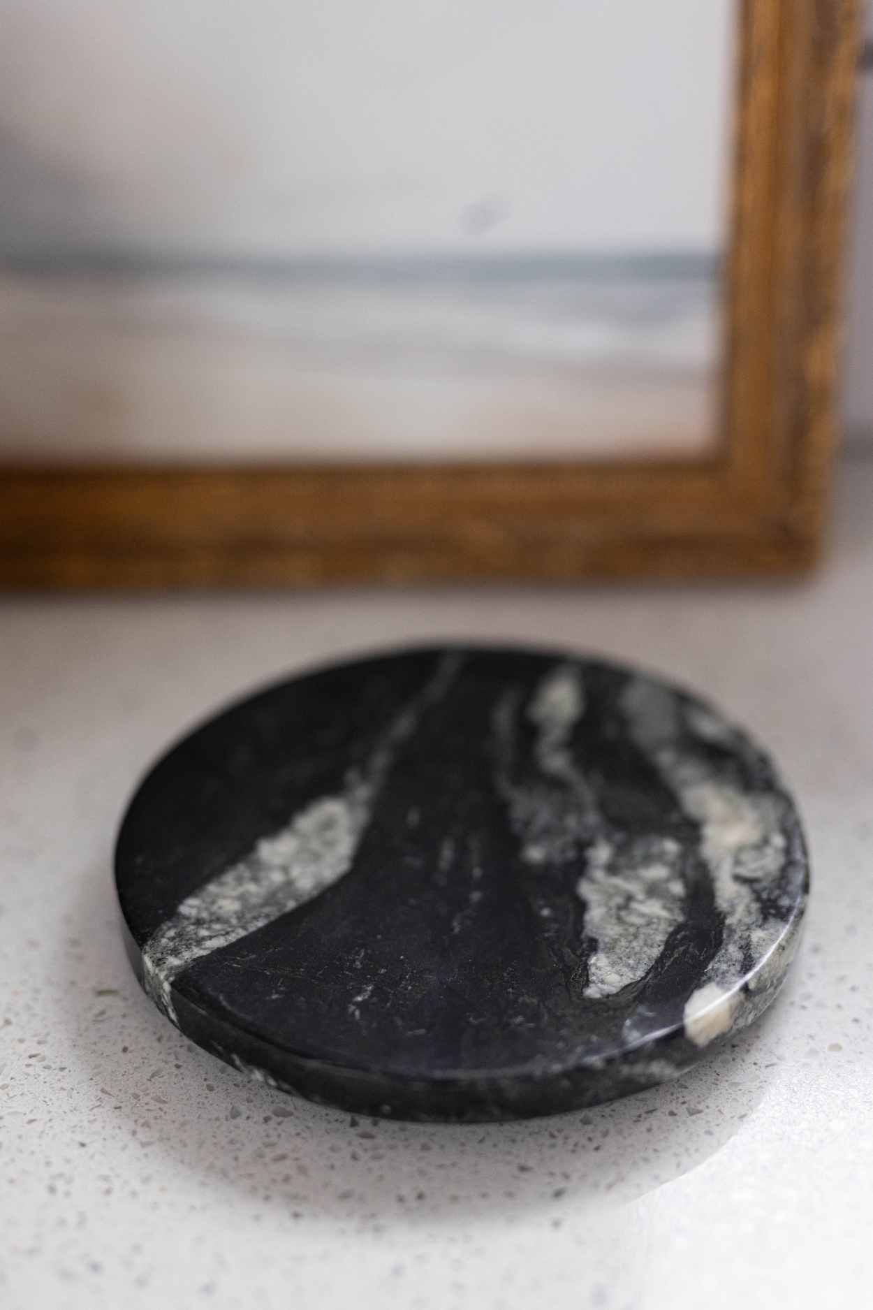 Black Melange Round Marble Soap Dish | By Luxe B Co.