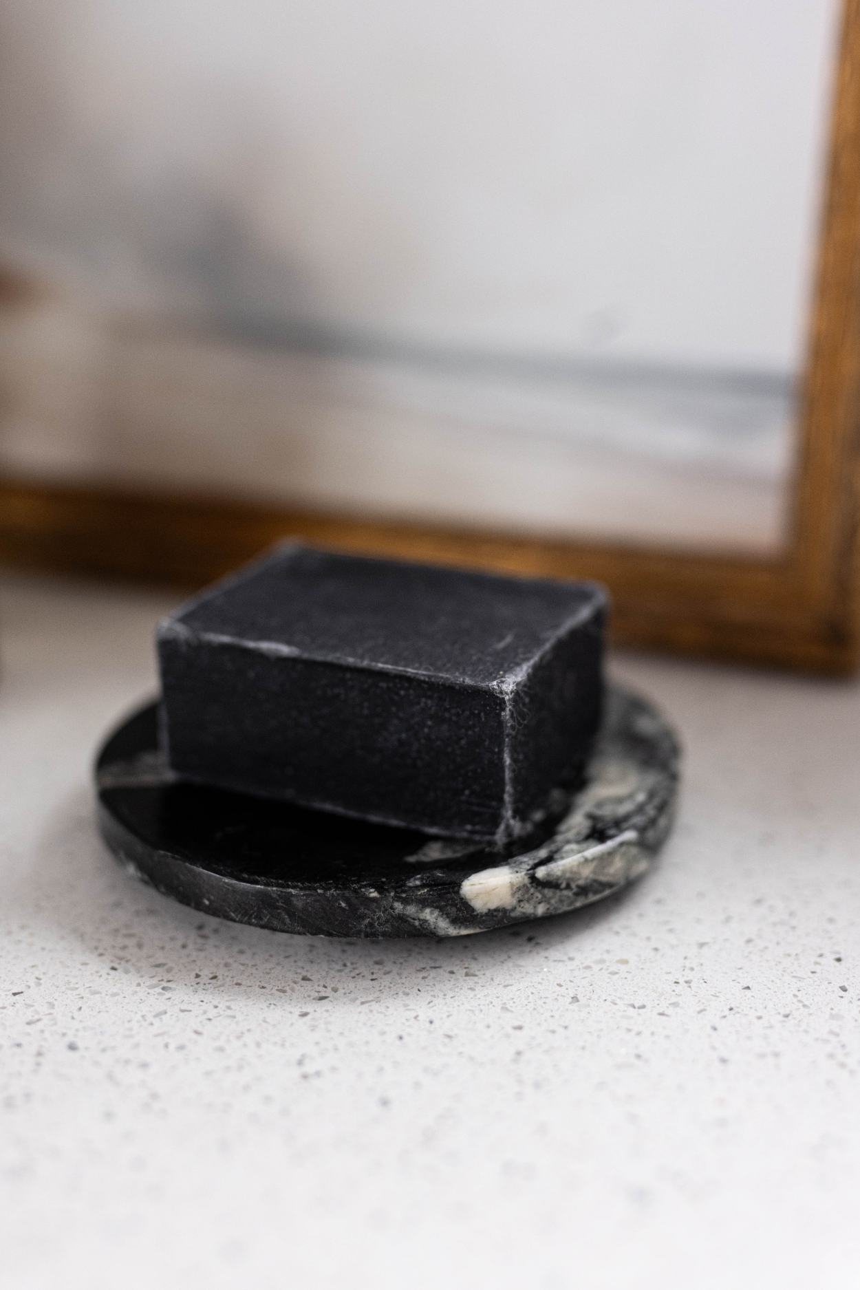 Black Melange Round Marble Soap Dish | By Luxe B Co.