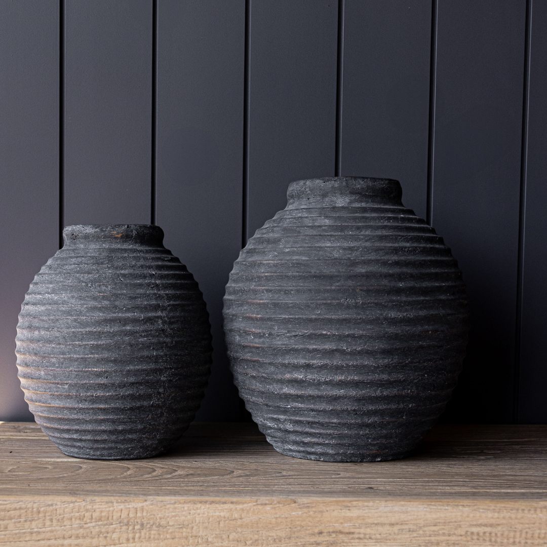 Black Terracotta Line Vase | By Luxe B Co.