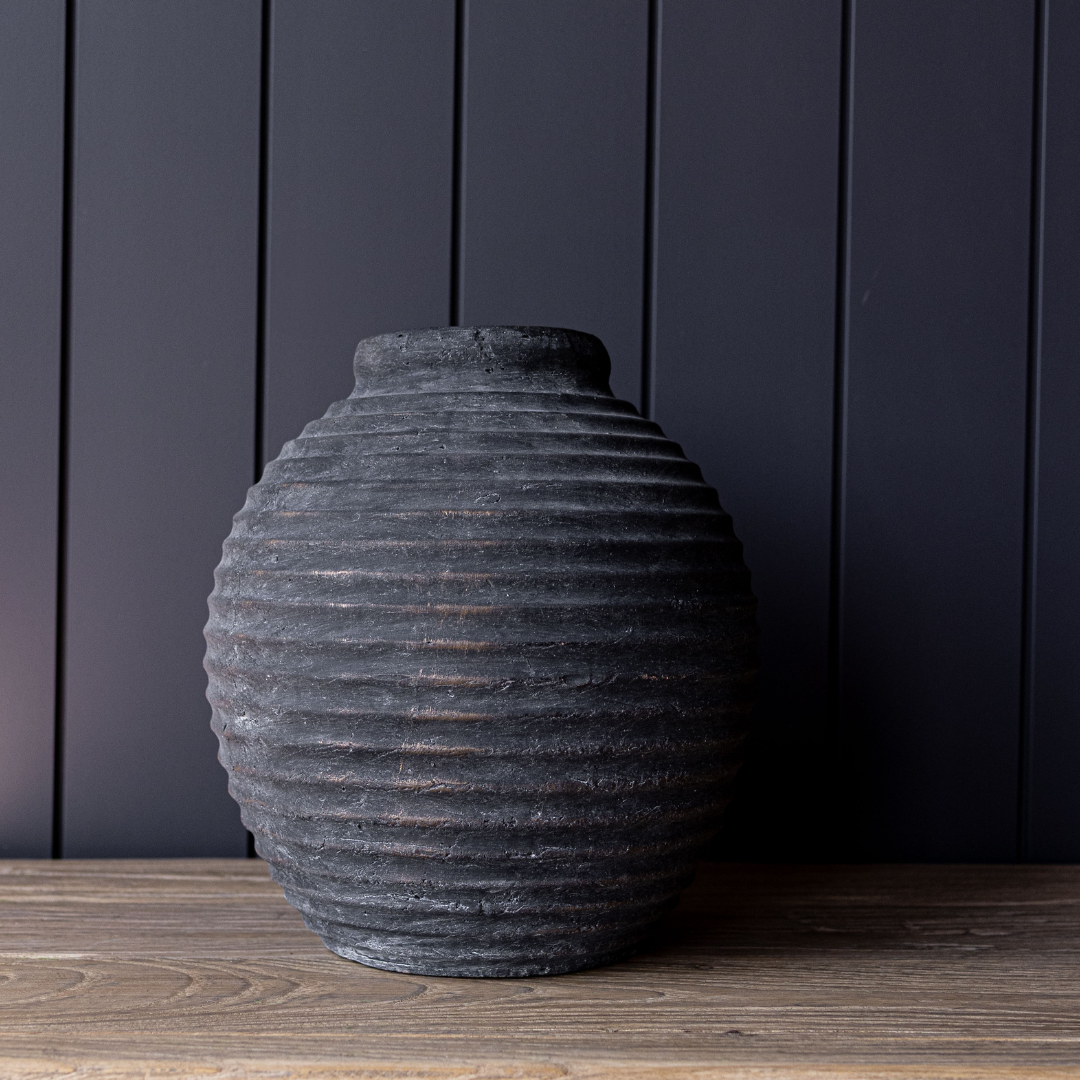 Black Terracotta Line Vase | By Luxe B Co.