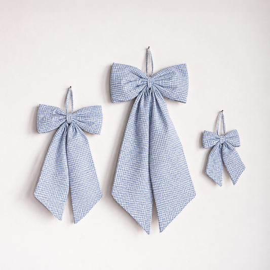 Blue Mini Gingham Fabric Bows By Luxe B Co.