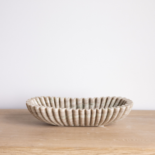 Brown Marble Ruffled Oval Bowl By Luxe B Co.