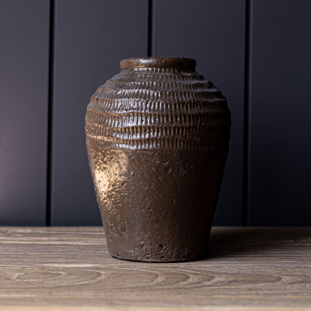 Brown Textured Ceramic Vase | By Luxe B Co.