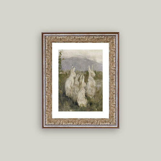 Bunnies in a Field Framed Antique Art - Luxe B Co