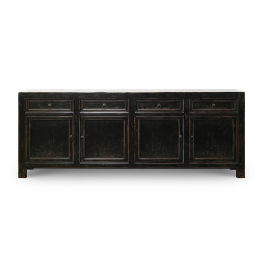 Calabasas Reclaimed Elm Wood Four Drawer Console Table Grand Black Wash | By Luxe B Co.