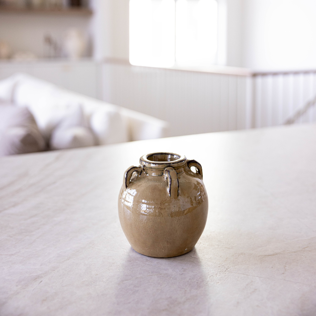 Chevalier Taupe Glazed Vase With Handles | By Luxe B Co.