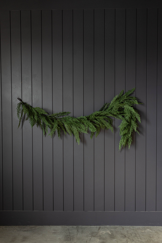 Luxe B Co Cypress Leaf Full Real Touch Christmas Garland, 6ft, featuring realistic green pine leaves for festive decor.