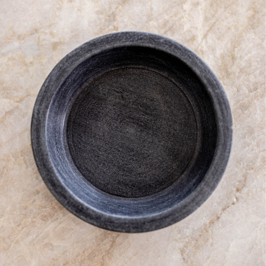 Dark grey stone dish brush holder by Luxe B Co, stylish serving dish with integrated soap brush holder and sleek design.