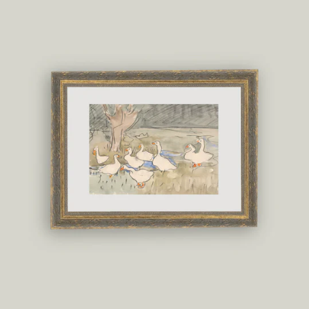 Geese Pond Framed Antique Inspired Art | By Luxe B Co.