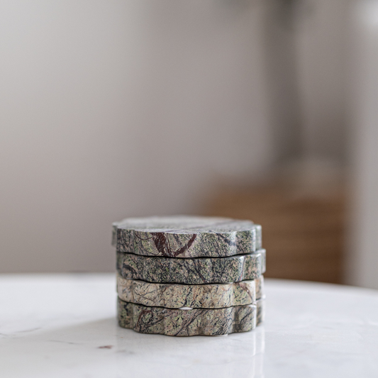 Green Marble Scalloped Coasters By Luxe B Co.