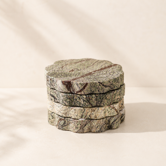 Green Marble Scalloped Coasters By Luxe B Co.