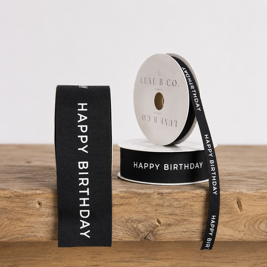 "Happy Birthday" Black Woven Ribbon By Luxe B Co.