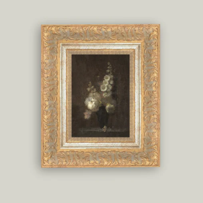 Hollyhock Bouquet Framed Antique Inspired Art | By Luxe B Co.