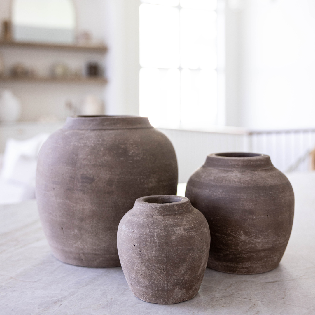 Hugo Grey Wash Round Vase | By Luxe B Co.