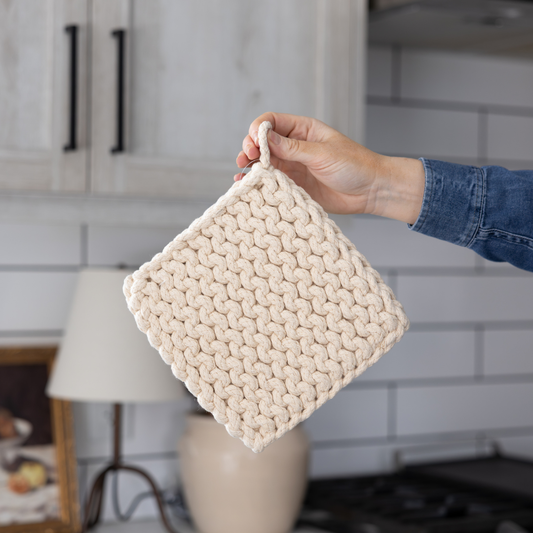 Ivory Knitted Pot Holder By Luxe B Co.