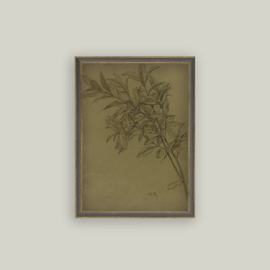 Leaves On Green Framed Antique Art - Luxe B Co