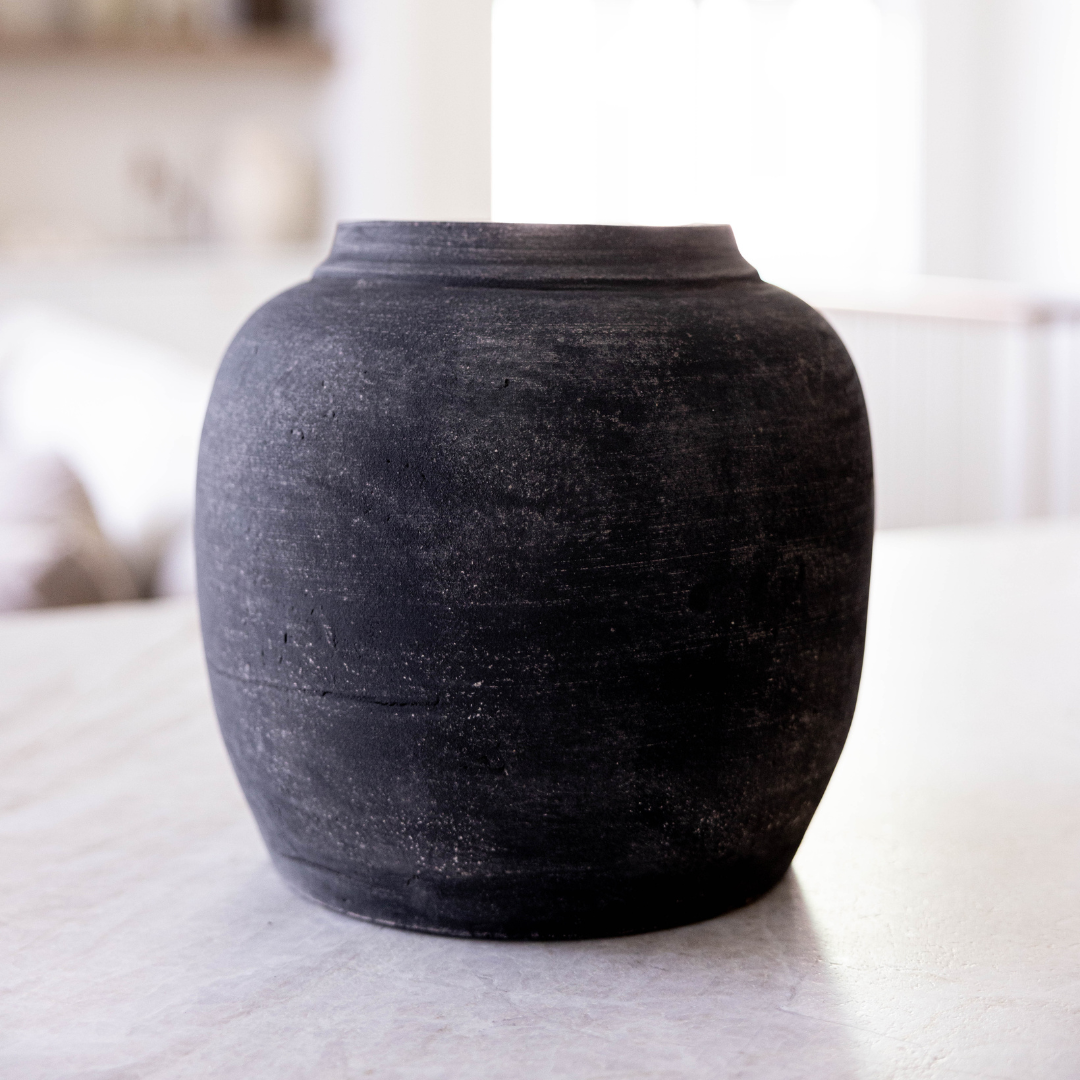 Leon Black Wash Round Vase | By Luxe B Co.
