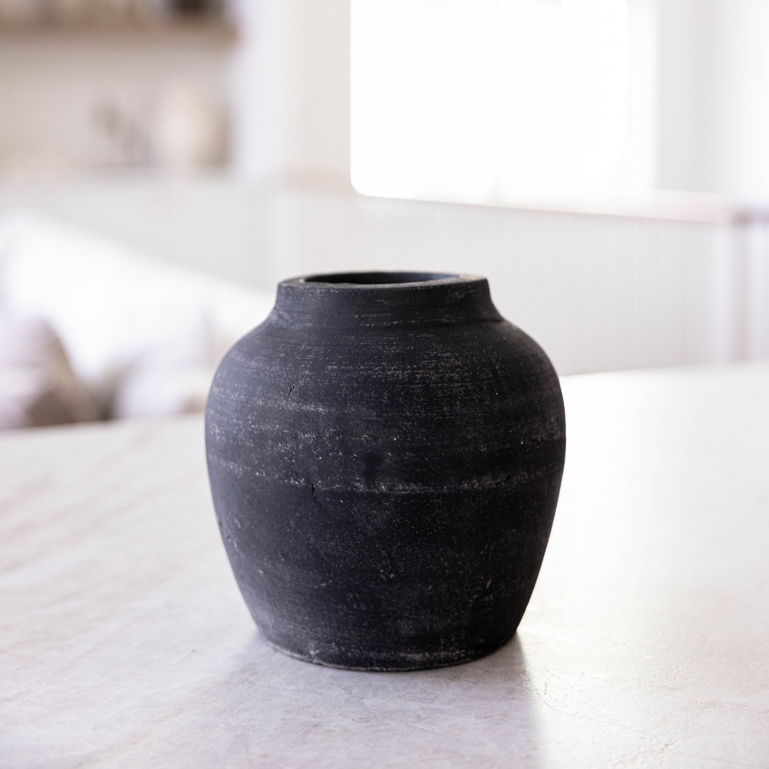 Leon Black Wash Round Vase | By Luxe B Co.