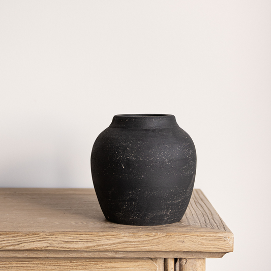 Leon Black Wash Round Vase | By Luxe B Co.