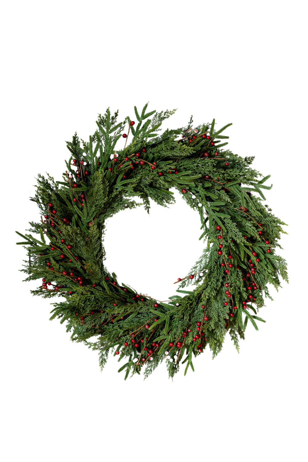 Red Plum Berry Norfolk Cypress Real Touch Wreath - 34" - Luxe B Co