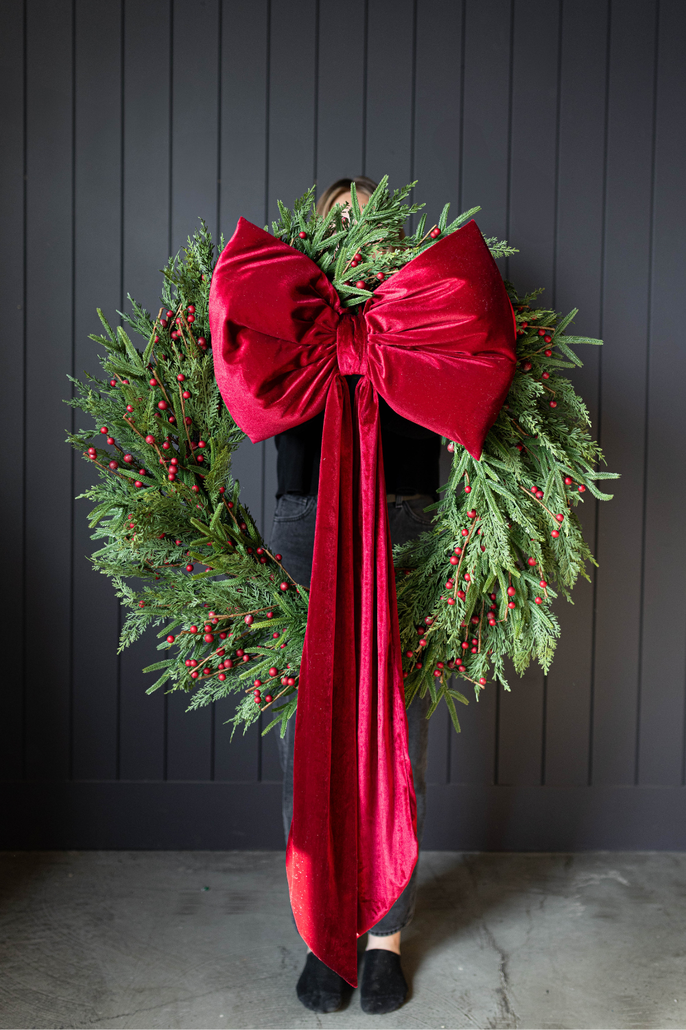 Red Plum Berry Norfolk Cypress Real Touch Wreath - 34" - Luxe B Co