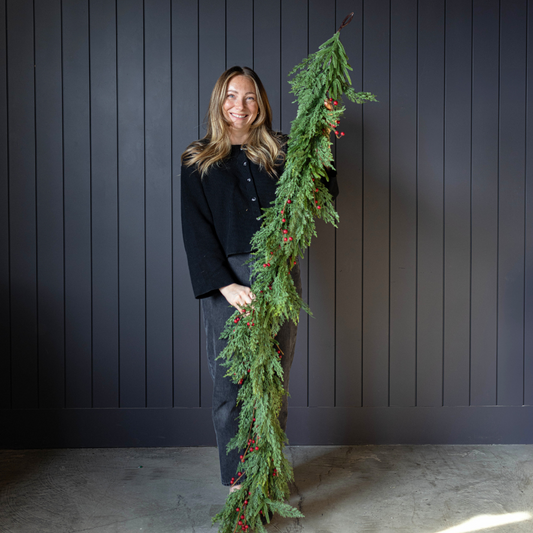 Red Plum Berry Norfolk Cypress Real Touch Garland - 6 Ft - Luxe B Co