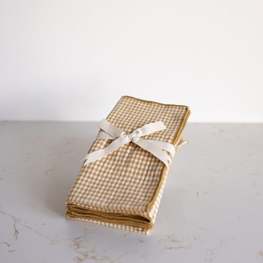 Gingham pattern napkins by Luxe B Co featuring a waffle texture, perfect for stylish table settings.