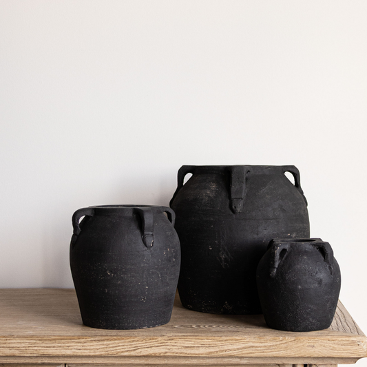 Noir Black Wash Vase With Handles | By Luxe B Co.