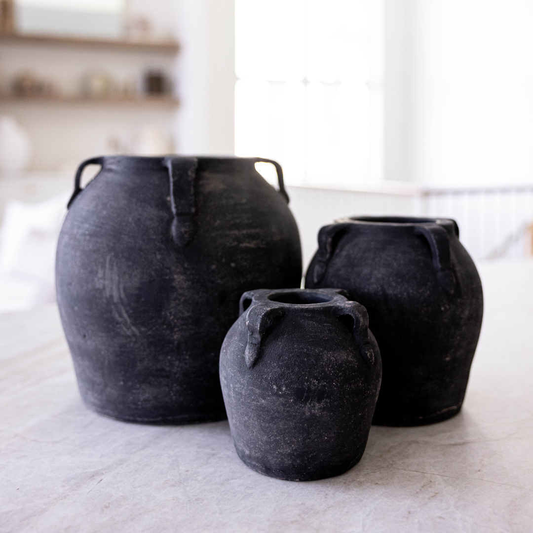 Noir Black Wash Vase With Handles Small | By Luxe B Co.