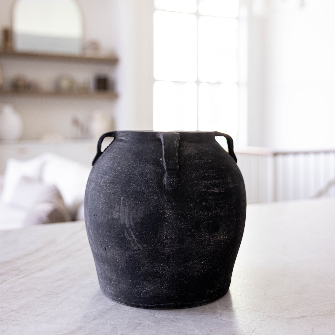 Noir Black Wash Vase With Handles Small | By Luxe B Co.