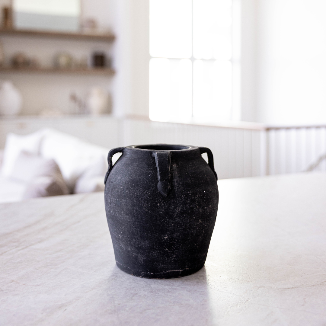 Noir Black Wash Vase With Handles Small | By Luxe B Co.