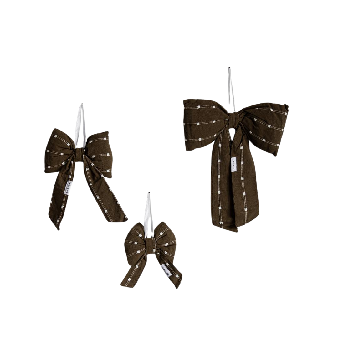 Olive Green & White Dotted Strip Bows | By Luxe B Co.