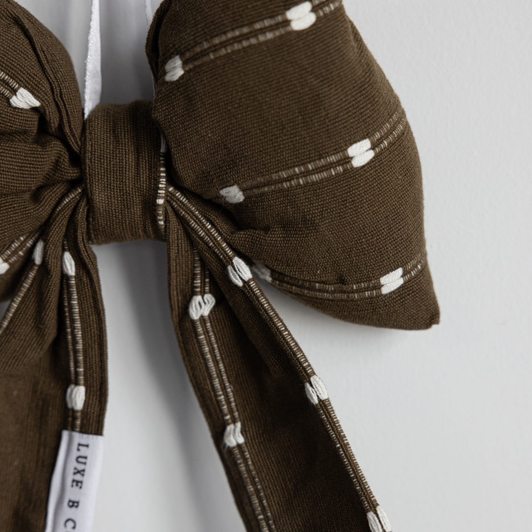 Olive Green & White Dotted Strip Bows | By Luxe B Co.